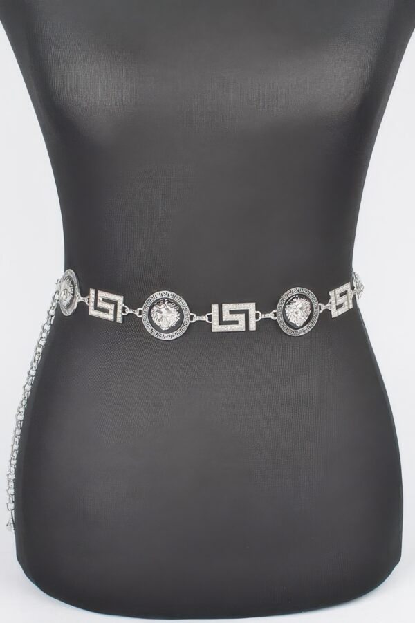 Rhinestone Medallion Chain Belt – Gold-Tone