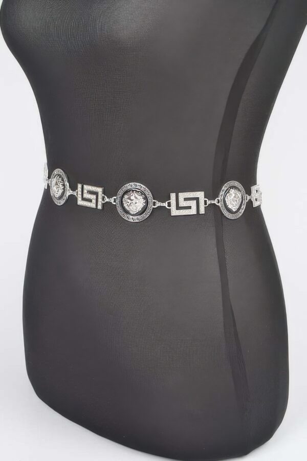 Rhinestone Medallion Chain Belt – Gold-Tone