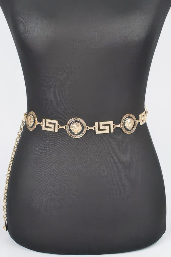 Rhinestone Medallion Chain Belt – Gold-Tone