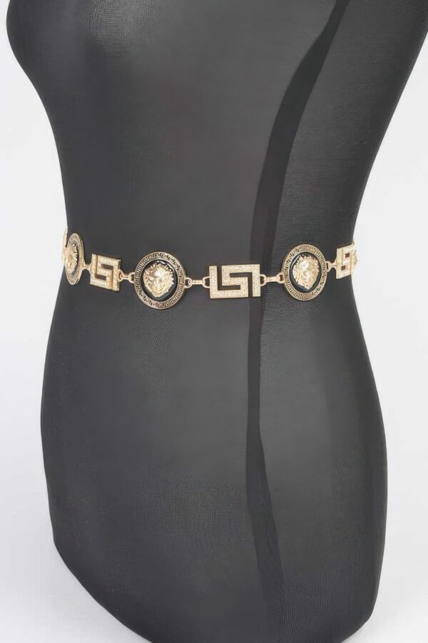 Rhinestone Medallion Chain Belt – Gold-Tone
