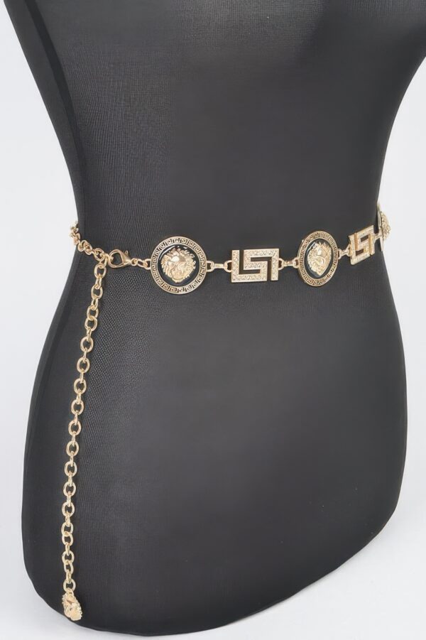 Rhinestone Medallion Chain Belt – Gold-Tone