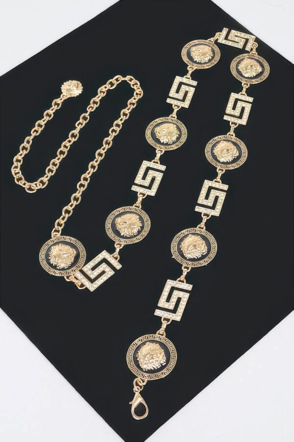 Rhinestone Medallion Chain Belt – Gold-Tone