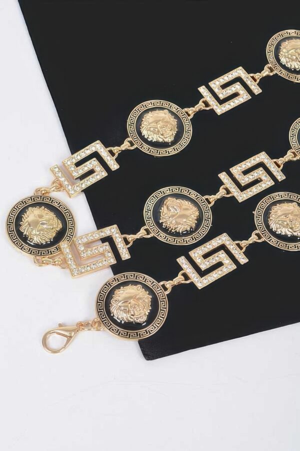 Rhinestone Medallion Chain Belt – Gold-Tone