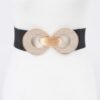 Rhinestone Two-Buckle Wide Elastic Waist Belt