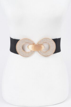 Rhinestone Two-Buckle Wide Elastic Waist Belt