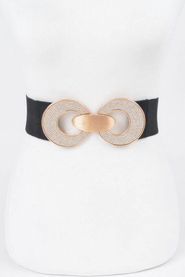 Rhinestone Two-Buckle Wide Elastic Waist Belt