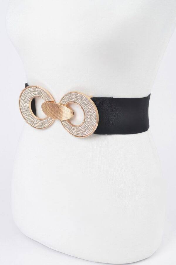 Rhinestone Two-Buckle Wide Elastic Waist Belt