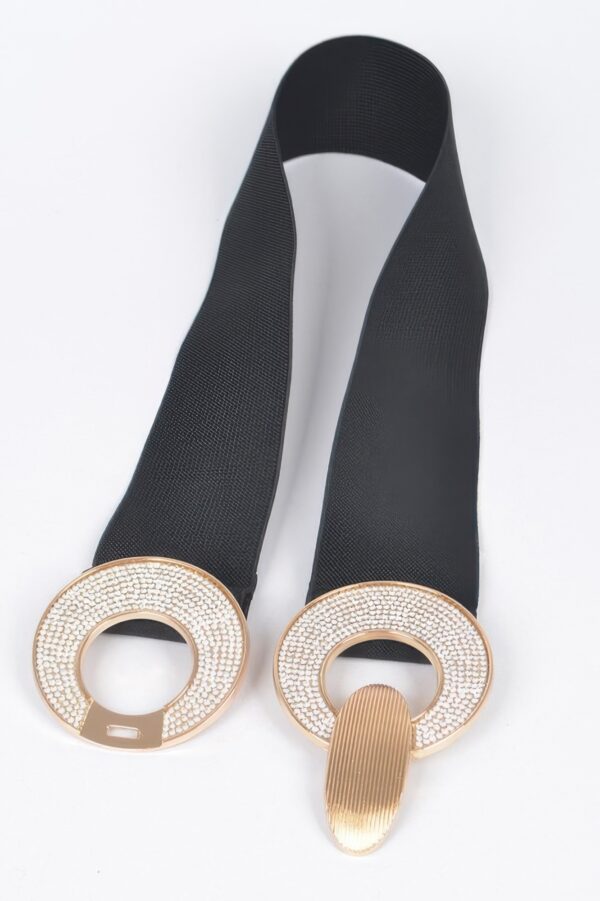 Rhinestone Two-Buckle Wide Elastic Waist Belt