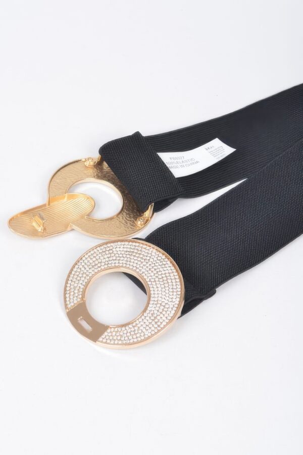 Rhinestone Two-Buckle Wide Elastic Waist Belt
