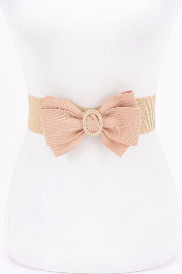 Rhinestone Bow Buckle Stretch Belt – Gold-Tone Bow