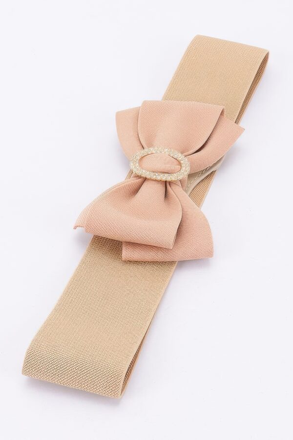 Rhinestone Bow Buckle Stretch Belt – Gold-Tone Bow