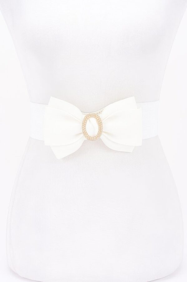 Rhinestone Bow Buckle Stretch Belt – Gold-Tone Bow