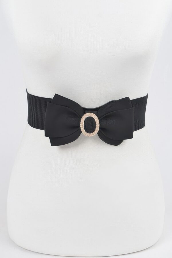 Rhinestone Bow Buckle Stretch Belt – Gold-Tone Bow