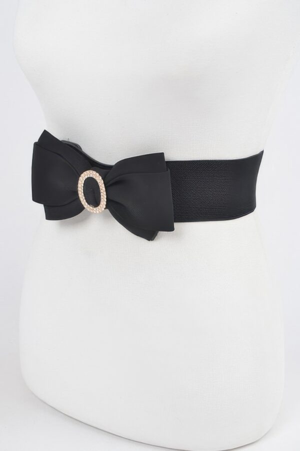 Rhinestone Bow Buckle Stretch Belt – Gold-Tone Bow