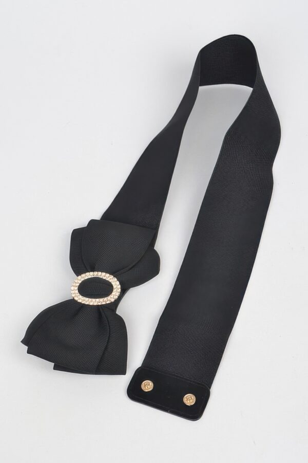 Rhinestone Bow Buckle Stretch Belt – Gold-Tone Bow