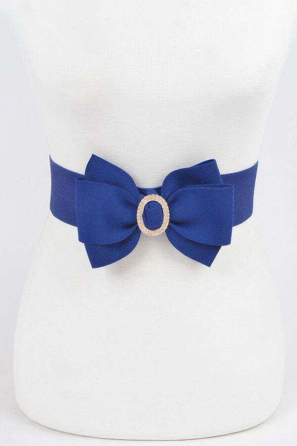 Rhinestone Bow Buckle Stretch Belt – Gold-Tone Bow