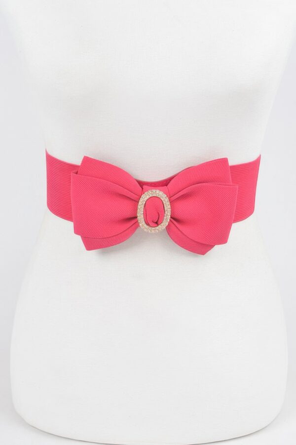 Rhinestone Bow Buckle Stretch Belt – Gold-Tone Bow
