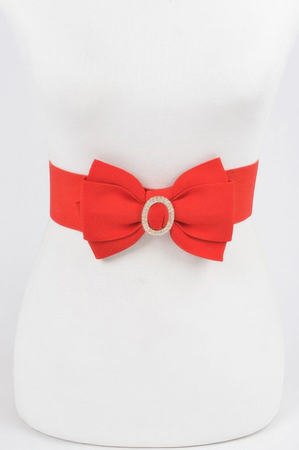 Rhinestone Bow Buckle Stretch Belt – Gold-Tone Bow