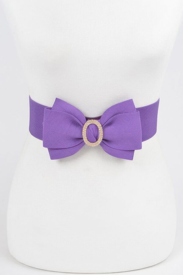 Rhinestone Bow Buckle Stretch Belt – Gold-Tone Bow