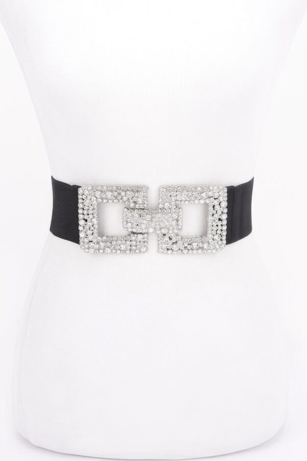 Wide Elastic Belt with Rhinestone Buckle