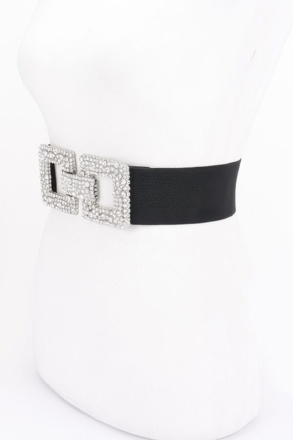 Wide Elastic Belt with Rhinestone Buckle