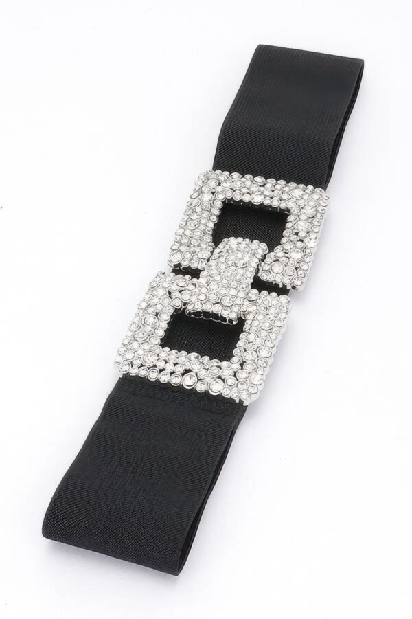 Wide Elastic Belt with Rhinestone Buckle