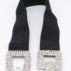 Wide Elastic Belt with Rhinestone Buckle