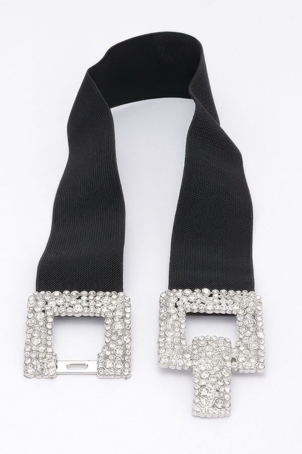 Wide Elastic Belt with Rhinestone Buckle