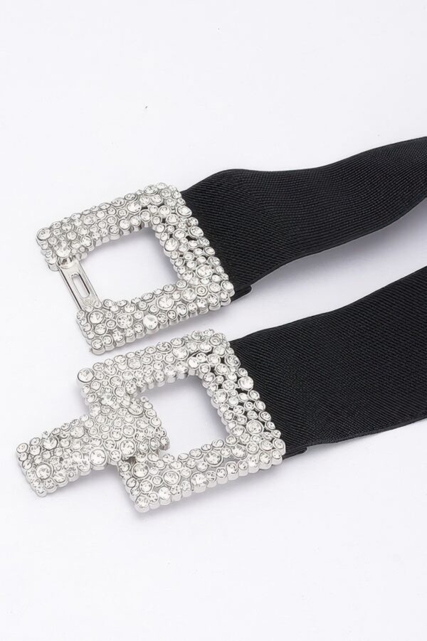 Wide Elastic Belt with Rhinestone Buckle