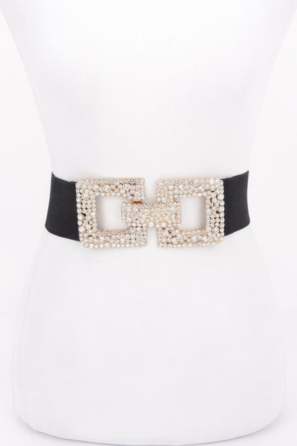 Wide Elastic Belt with Rhinestone Buckle