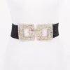 Wide Elastic Belt with Rhinestone Buckle