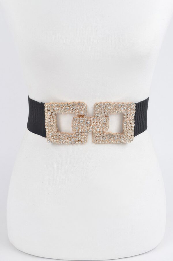 Wide Elastic Belt with Rhinestone Buckle