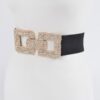 Wide Elastic Belt with Rhinestone Buckle
