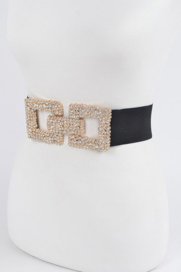Wide Elastic Belt with Rhinestone Buckle