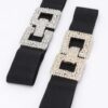 Wide Elastic Belt with Rhinestone Buckle