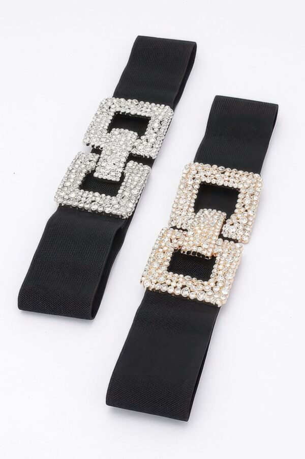 Wide Elastic Belt with Rhinestone Buckle