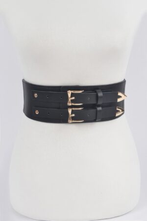 Corset Stretch Belt – Dual Buckle Faux Leather