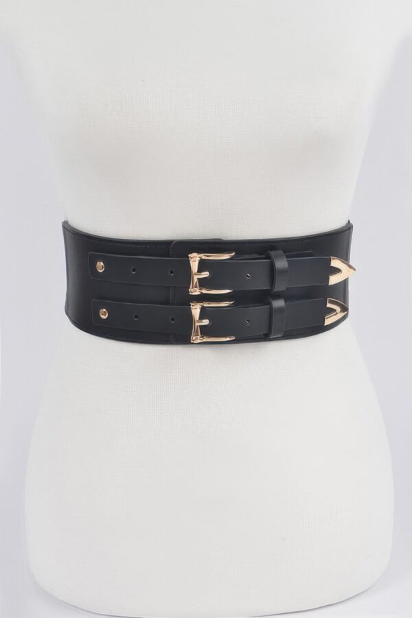Corset Stretch Belt – Dual Buckle Faux Leather