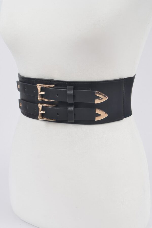 Corset Stretch Belt – Dual Buckle Faux Leather