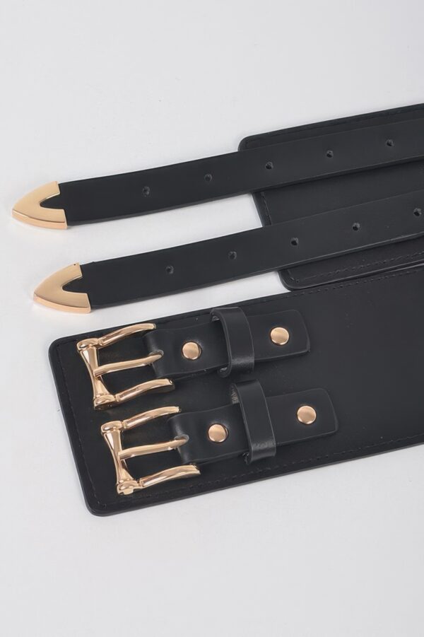 Corset Stretch Belt – Dual Buckle Faux Leather