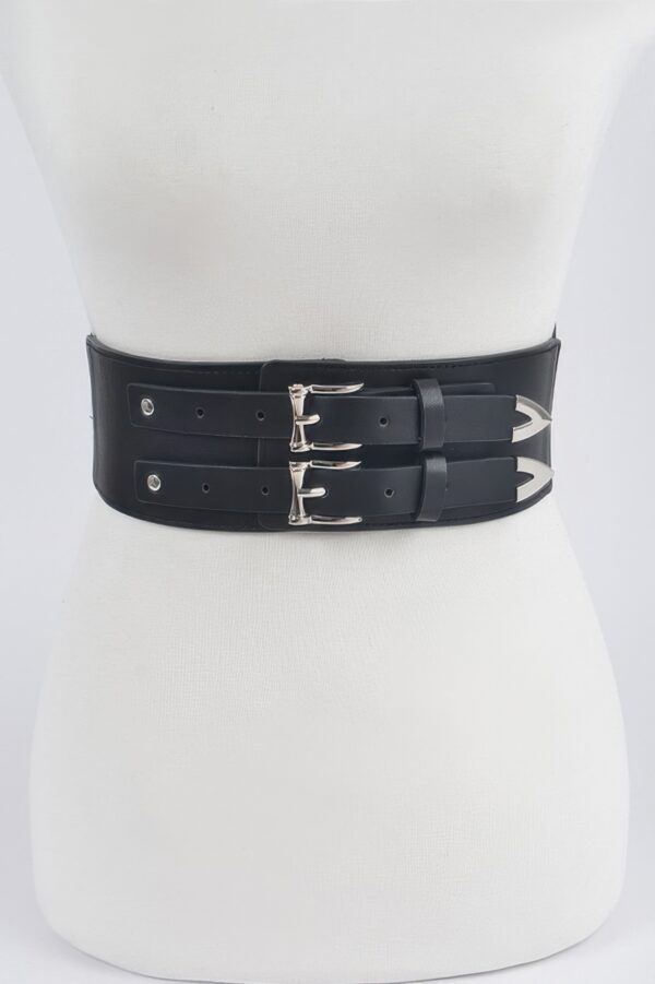 Corset Stretch Belt – Dual Buckle Faux Leather