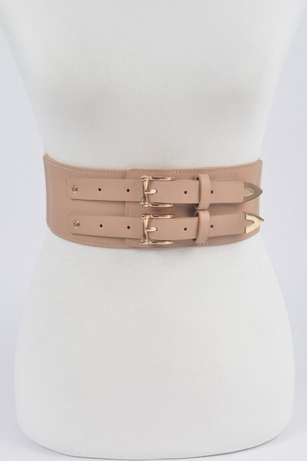 Corset Stretch Belt – Dual Buckle Faux Leather
