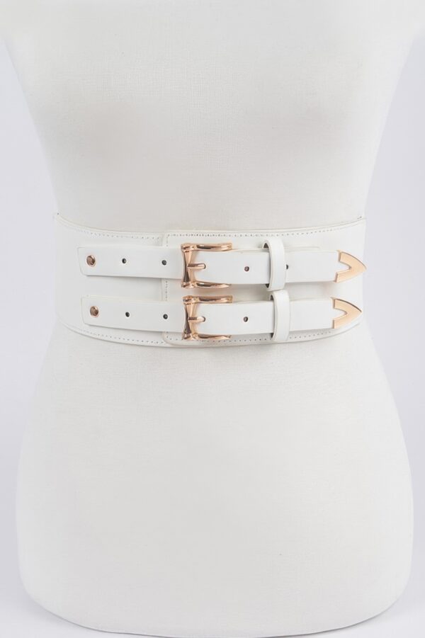 Corset Stretch Belt – Dual Buckle Faux Leather
