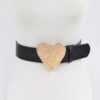 Hammered Heart Buckle Belt – Gold Faux Leather