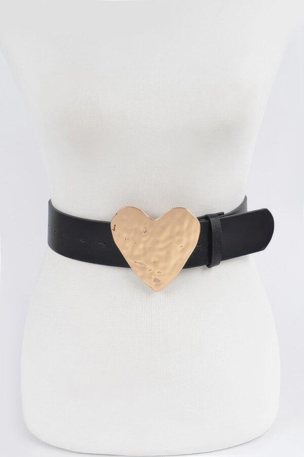 Hammered Heart Buckle Belt – Gold Faux Leather