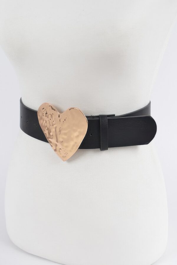 Hammered Heart Buckle Belt – Gold Faux Leather