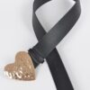 Hammered Heart Buckle Belt – Gold Faux Leather