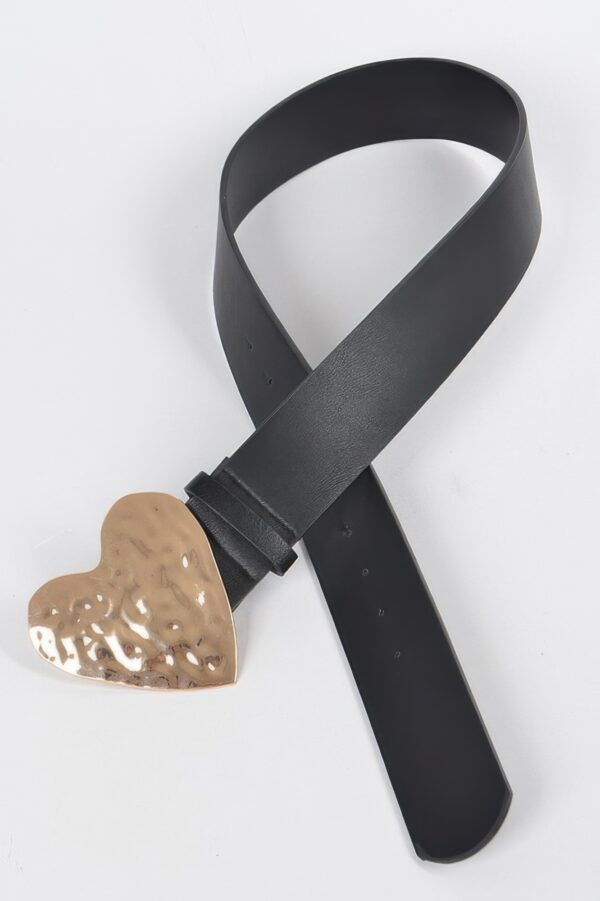 Hammered Heart Buckle Belt – Gold Faux Leather