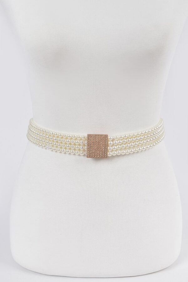 Elastic Pearl Belt with Rhinestone Buckle