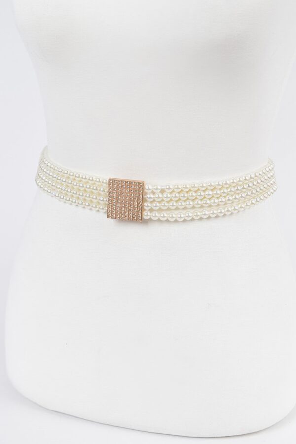 Elastic Pearl Belt with Rhinestone Buckle